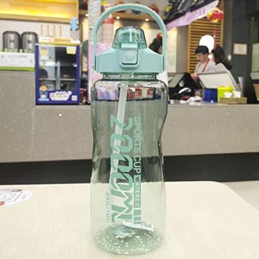 Imagem de 1. 5L/2L Garrafa de água de grande capacidade Viagens ao ar livre A alta temperatura resistente a palha plástica esportes adultos portáteis (Capacity : 2.0L, Color : Green)