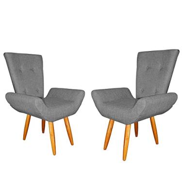 Imagem de Kit 02 Poltronas Decorativa Emília Barca Linho Diversas Cores - Ds Estofados