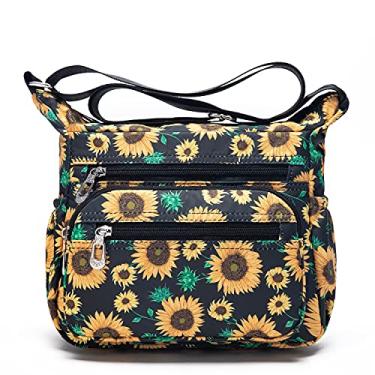 Imagem de Pealwel Bolsa de ombro feminina espaçosa com vários bolsos, bolsa tiracolo feminina com alça superior, Floral, Medium