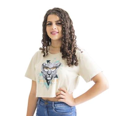 Imagem de Blusa Blusinha T-Shirt Cropped Camiseta Feminina Estampada Leopardo -