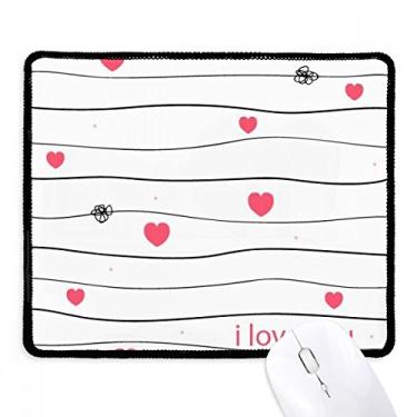 Imagem de Mouse pad de borracha para jogos Dia dos Namorados I Love You Line rosa coração com borda costurada