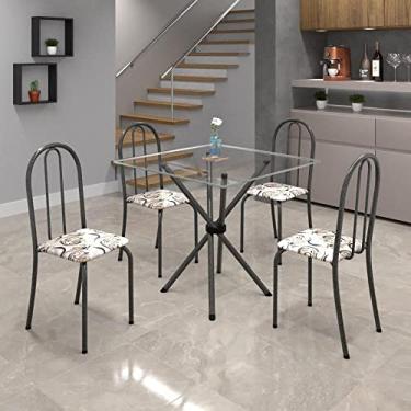Imagem de Conjunto de Mesa Tubular 70x70cm Tampo de Vidro com 4 Cadeiras Ane B Soma Móveis