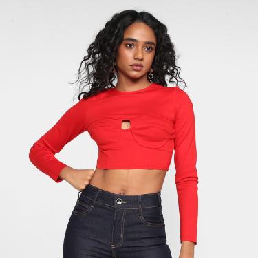 Imagem de Blusa Cropped Colcci Manga Longa Recorte Feminina-Feminino