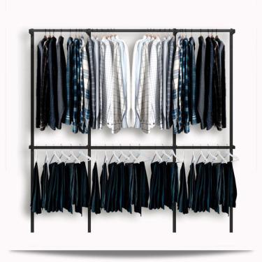 Imagem de Arara cabideiro aramado trilho parede closet loja suspenso Pt 2,20 m