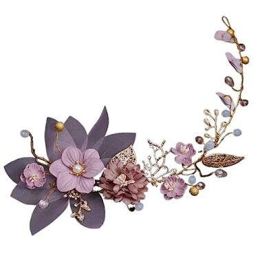 Imagem de Flores roxas folhas douradas para noivas acessórios de cabelo Noiva Noiva