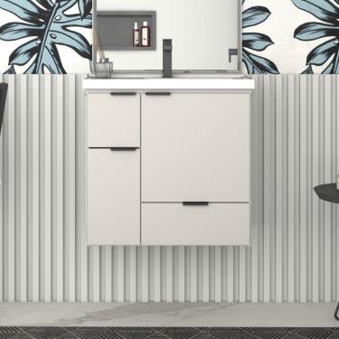 Imagem de Gabinete Para Banheiro em Madeira Com Lavatório em Mármore Sintético Orquídea Nude