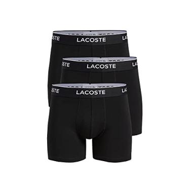 Imagem de Lacoste Pacote com 3 cuecas boxer masculinas casuais de algodão stretch, Preto, M