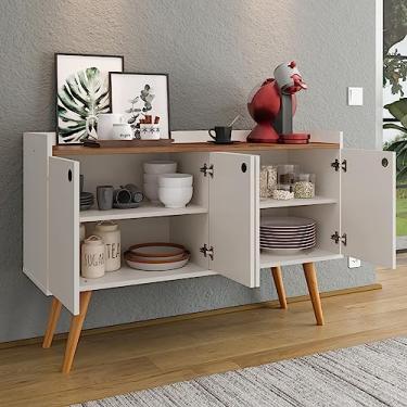 Imagem de Aparador Sala de Jantar/Balcão Buffet 4 Portas Retrô Dallas (Off White/Freijo)