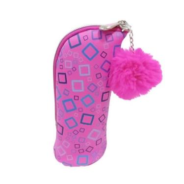 Imagem de Estojo Escolar Daterra Neoprene Vertical Quadrados Rosa
