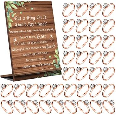 Imagem de Jogo de chá de panela Put a Ring on It com 100 peças de anéis falsos de metal, brindes rústicos para chá de panela Not Say Bride Rules Jogos de chá de casamento de madeira para convidados, Metal, Metal