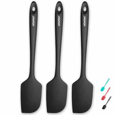 Imagem de Pacote com 3 espátulas grandes de silicone para cozinha, espátulas de borracha resistentes ao calor de 315 °C para assar, cozinhar, raspar e misturar, utensílios de cozinha antiaderentes, núcleo de aço inoxidável, livre de BPA, 28 cm, preto