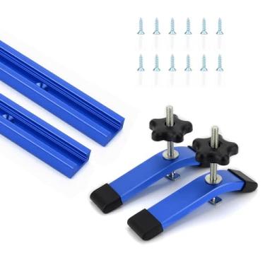 Imagem de Pacote com 2 trilhos em T de 61 cm com 2 grampos de fixação para marcenaria com parafusos, ferramentas para marcenaria de liga de alumínio, perfil de corte duplo, trilhos em T universais com furos de