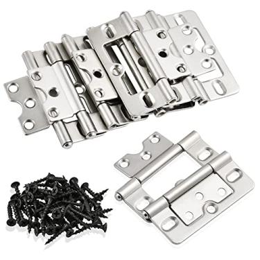 Imagem de Worldity Dobradiças de porta sem encaixe, à prova de ferrugem, dobradiças de 7,6 cm, dobradiças de porta duplas silenciosas e resistentes com parafusos de montagem para porta de guarda-roupa de janela