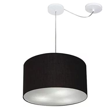 Imagem de Lustre Cilíndrico com Desvio de Centro Cúpula Tecido 40x25, Vivare Iluminação, Pendente4166 PR, Preto, Médio