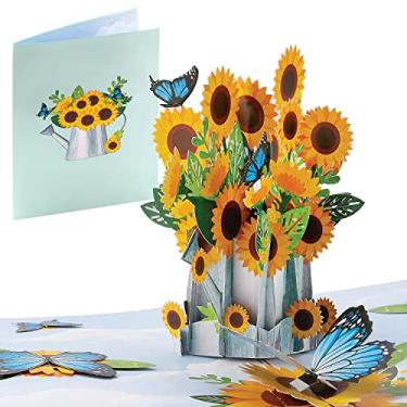 Imagem de ioyounow Cartão pop-up de girassol – cartão de buquê de flores pop-up de 12 x 17 cm, buquê de flores pop-up 3D com buquê de girassol regador | Presente para ocasiões especiais - Vale-presente para