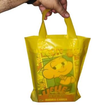 Imagem de Kit 100 Sacolas Plásticas Alça Fita, Amarela, 35x45cm, 0,15mm, Polietileno Alta Densidade, Reutilizáveis