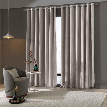 Imagem de Cortina Blackout Quarto Duna Pratika Cromo 3,00 x 1,70 Voil Com Forro Corta Luz PVC Bella Janela