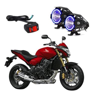 Imagem de Kit Led Farol Milha Moto CB650F 2015 2016 2017 2018 2019 Angel Eye Azu