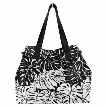 Imagem de Bolsa Feminina Tropical Folhagem Preta e Branca Magicc Bolsas