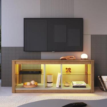 Imagem de Rack para Tv até 55 Polegadas com 2 Prateleiras em Vidro e Iluminação 
