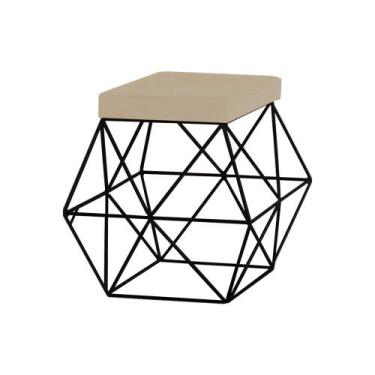 Imagem de Puff Decorativo Sala de Estar Base Preto Trixie Veludo Bege G41 - Gran