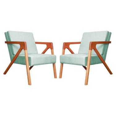 Imagem de Conjunto 2 Poltronas Monalisa Com Braços de Madeira Veludo Acqua - LM 