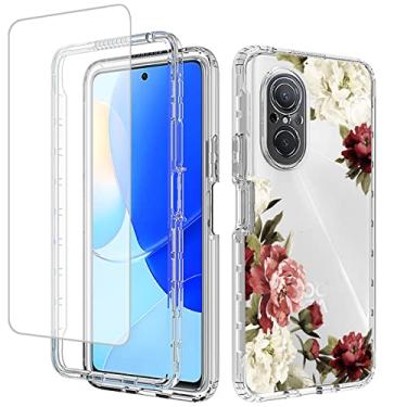 Imagem de Yodueiv Capa para celular Nova 9 SE/Honor 50 SE JLN-LX1 JLN-LX3 com protetor de tela de vidro temperado, capa protetora para celular com estampa floral transparente para Huawei Nova9SE Nova 9 SE