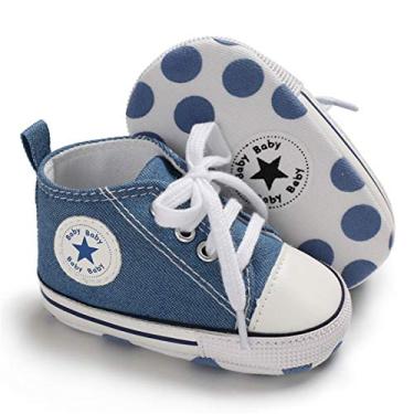 Imagem de KIDSUN Tênis unissex para bebês meninos e meninas, cano alto, sola antiderrapante macia e antiderrapante, A02 - Azul claro, 12-18 Meses