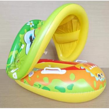 Imagem de Boia Bote Bebê Fralda Infantil Inflável Proteção Cobertura,Boia Para bebês com dossel, cama flutuante com apoio de braço (Amarela)