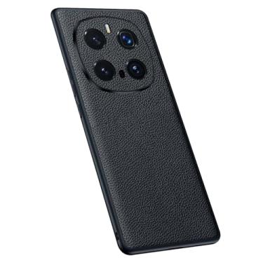 Imagem de HAO RIYLN Capa de couro genuíno para Honor Magic 7 Pro/7, proteção total para lentes luxuosas, capa de telefone fina para mulheres e homens, preta, 7Pro