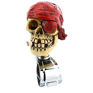 Imagem de Lunsom Volante em forma de crânio giratório com um olho para dirigir manípulo de controle de aperto impulsionador de suicídio ajudante de giro de carro para a maioria dos veículos (vermelho)