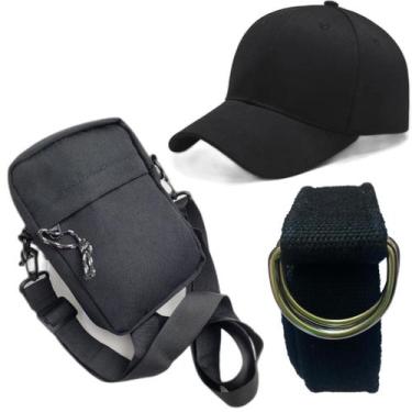 Imagem de Kit Shoulder Bag Everbags Boné Aba Curva Cinto Lona Esportivo Masculin