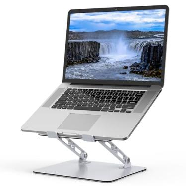Imagem de Gogoonike Suporte de laptop para mesa, suporte ajustável para laptop, suporte de metal dobrável para notebook portátil, suporte de impressora de resfriamento ventilado compatível com laptops de 10 a