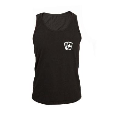 Imagem de Regata Masculina Algodão Cartas Baralho Estampada - Ragor, M, Preto