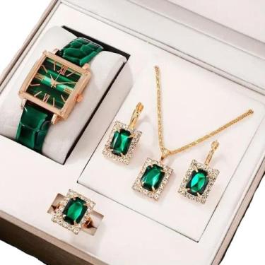 Imagem de Relógio Feminino Alto Luxo Verde Minimalista + Kit Acessórios - VINKIN