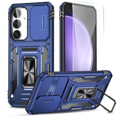 Imagem de SunStory Capa para Samsung Galaxy S FE 5G com protetor de tela HD e capa de câmera deslizante e suporte de anel girado, [grau militar] capa de telefone (Z_azul, para Galaxy S24 FE)