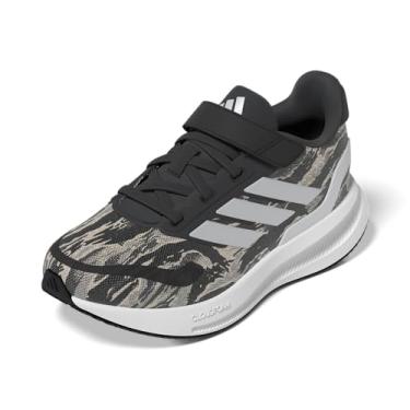 Imagem de adidas Tênis esportivo unissex Child Run Falcon 5 de renda elástica, Pedra prateada/prata metálica/carbono, 12 Little Kid