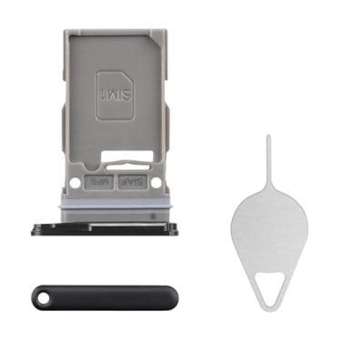 Imagem de BESJMYT Substituição da bandeja do cartão SIM para Samsung Galaxy S23 Plus (versão SIM único) Adaptador de suporte de slot de bandeja de cartão preto fantasma com ejetor de agulha para S23+ Plus