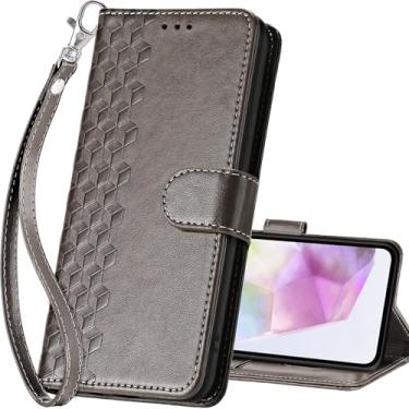 Imagem de SASYMALY Capa carteira para Samsung Galaxy A36 5G, capa flip com suporte para mulheres e homens, capa de telefone de couro PU adequada para Samsung Galaxy A56 5G [cubo cinza]
