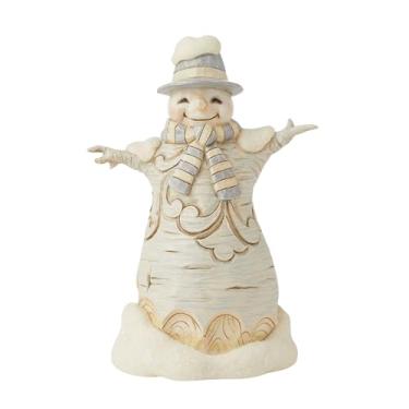 Imagem de Enesco Jim Shore Heartwood Creek Boneco de neve da floresta branca em cartola - Estatuetas decorativas colecionáveis de resina pintada à mão para decoração de casa de Natal, escultura, prateleira