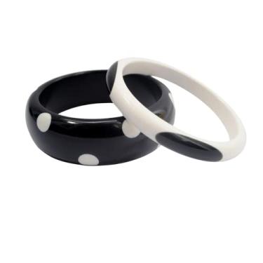 Imagem de Pure Hands Orquídea em Saturno - Resina de perfil semi-redondo feito à mão | Pulseira de acrílico em preto azeite com bolinhas de creme de baunilha para mulheres, US:MEDIUM (INNER DIAMETER: 66mm or