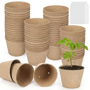Imagem de Augshy Vasos de turfa de 10 cm, pacote com 50 vasos de sementes para iniciantes, mudas de plantas redondas com orifícios de drenagem para kits de berçário de jardim, bandeja de sementes com 50