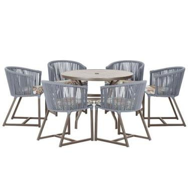 Imagem de Mesa com 6 Cadeiras de Jantar Roma 120cm e Noronha em Alumínio Marrom 