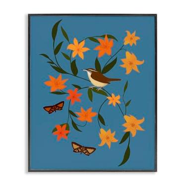 Imagem de Stupell Industries Sparrow on Lily Bunches Design de parede giclée emoldurado preto por Michelle Ingari Designs, 11 x 14