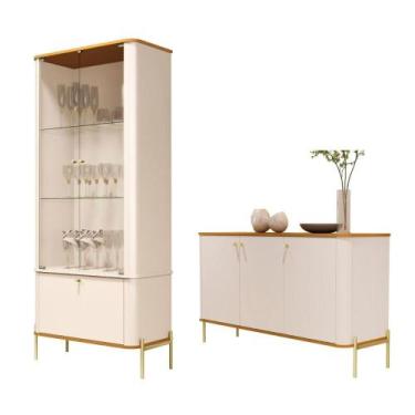 Imagem de Conjunto Buffet e Cristaleira Rouxinol Off White Nature Dourado - Casa