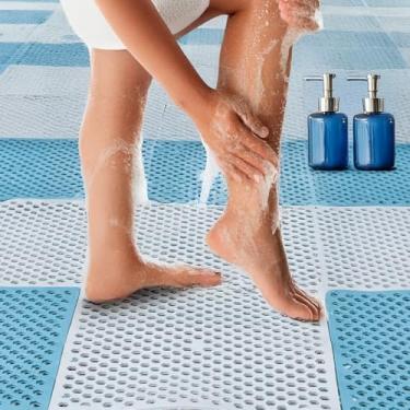 Imagem de 6 Tapete Para Box Canil Banheiro Vestiário Chuveiro Piso Modular Estrado Antiderrapante 30x30cm Triboshop (Azul/Branco)