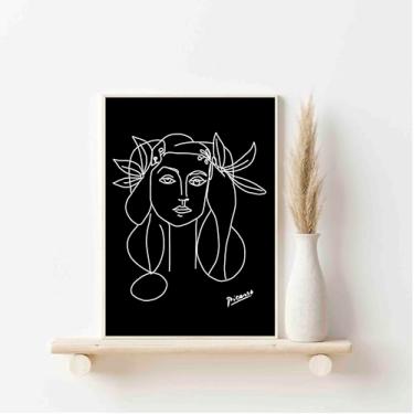 Imagem de Decoração de arte de parede Pablo Picasso Desenho de linhas desenhadas impressões pretas UNFRAMED 2 (tamanho 297 x 420 mm / 11,7 x 16,5 polegadas) (arte de parede de rosto feminino, pôster Picasso,