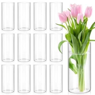 Imagem de 12 peças de vaso cilíndrico de vidro para centros de mesa, vasos de flores transparentes de 25 cm de altura, decorações de casamento, vasos de flores e plantas, vasos de flores e plantas, suporte de