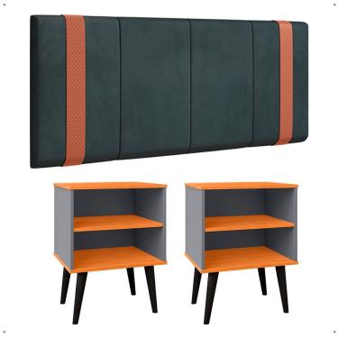 Imagem de Kit 2 Mesinhas Cabeceira Cinza/Cinamomo Nicho Prateleira Organizadora Painel Suspenso Parise Cama Box Casal 1,40 Suede - Lojas RPM