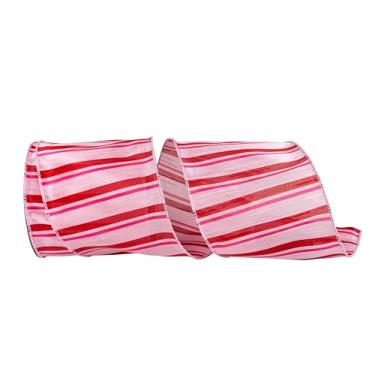 Imagem de Reliant Ribbon Fita listrada romântica com fio, rosa/vermelho